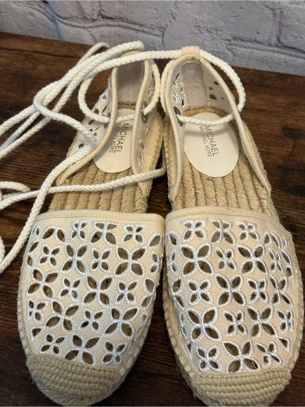 Michael Kors Beige/Cream Cutout Lace-Up Espadrille Flats